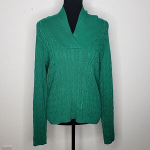 Charter Club Womens Cable Chunky Knit Cotton Shawl Sweater Size L Preppy Holiday